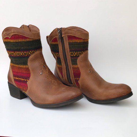 Born Shoes - Born Brown Leather Aztec Ankle Boot